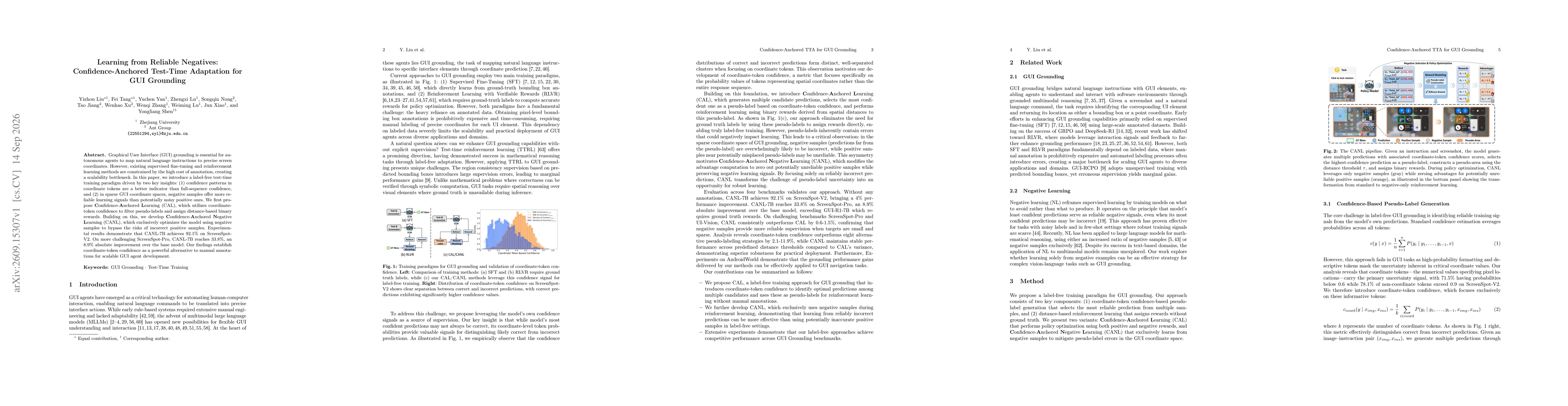 Thumbnail for Learning from Reliable Negatives: Confidence-Anchored Test-Time Adaptation for GUI Grounding