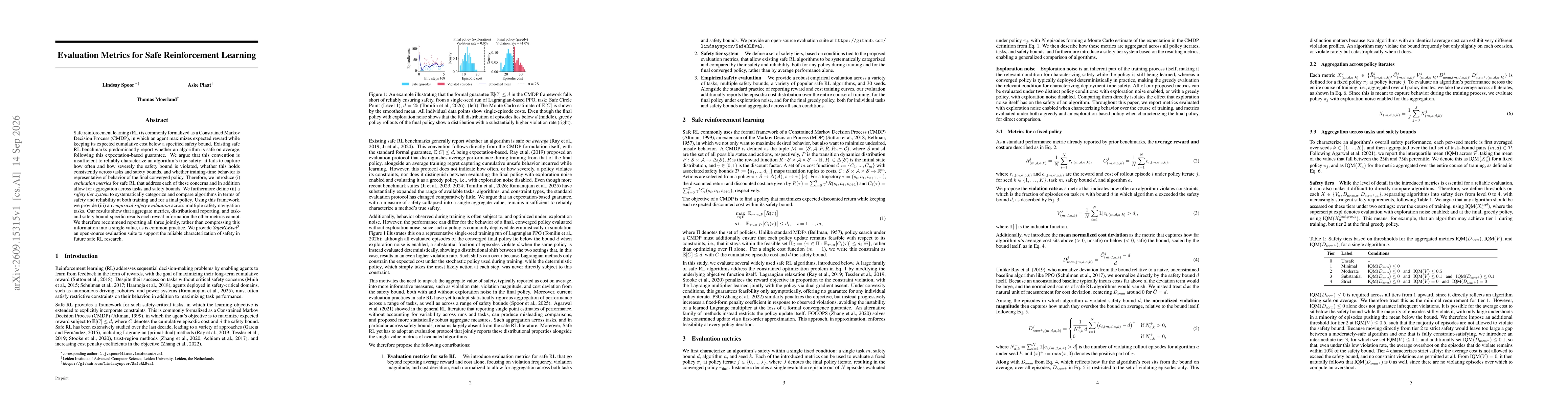 Thumbnail for Evaluation Metrics for Safe Reinforcement Learning
