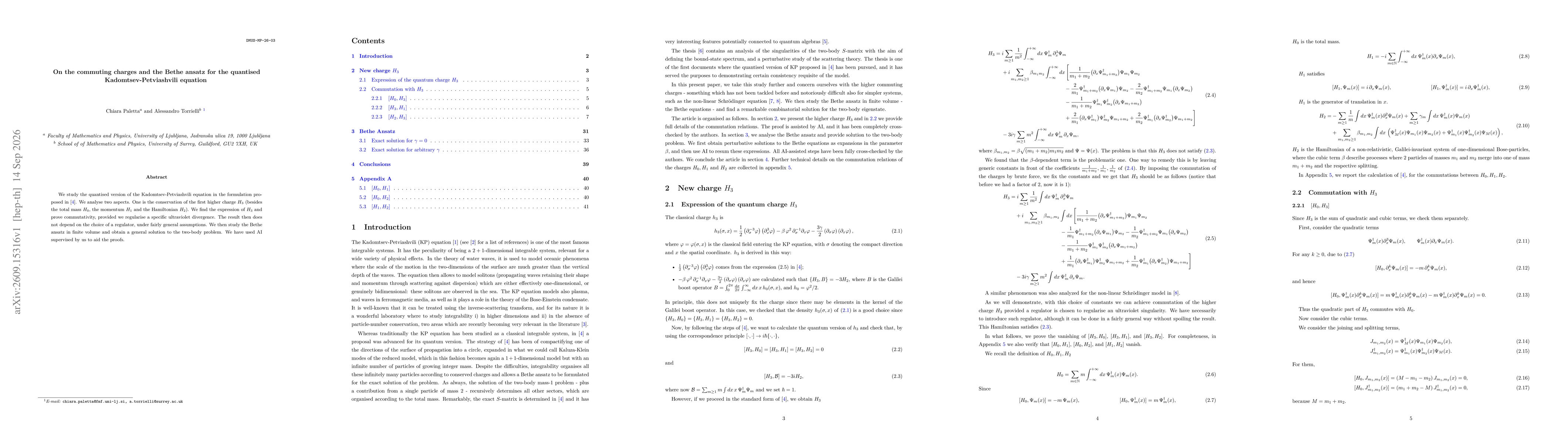 Thumbnail for On the commuting charges and the Bethe ansatz for the quantised Kadomtsev-Petviashvili equation