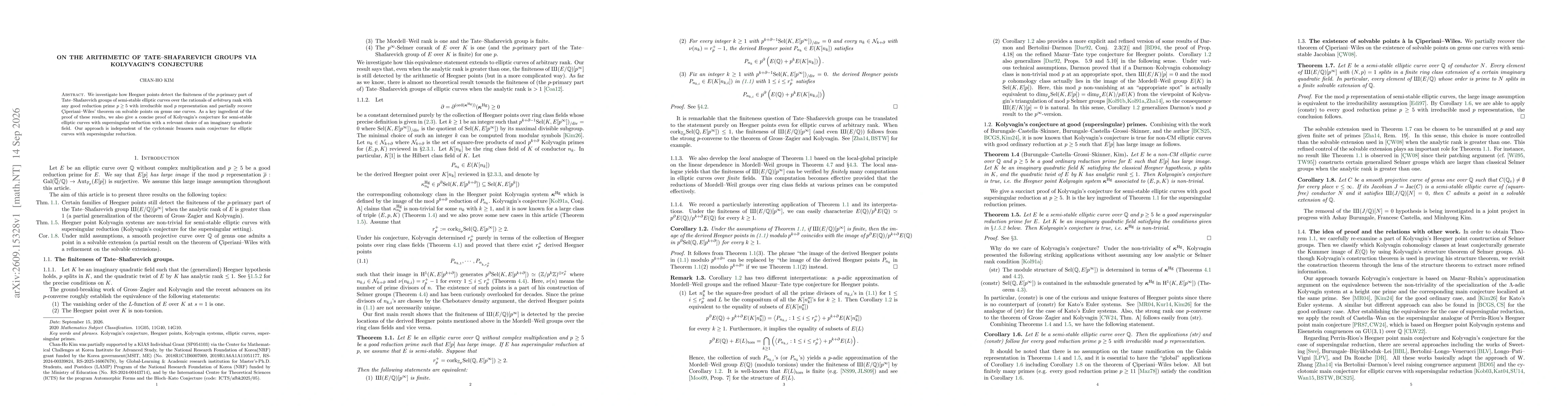 Thumbnail for On the arithmetic of Tate-Shafarevich groups via Kolyvagin's conjecture
