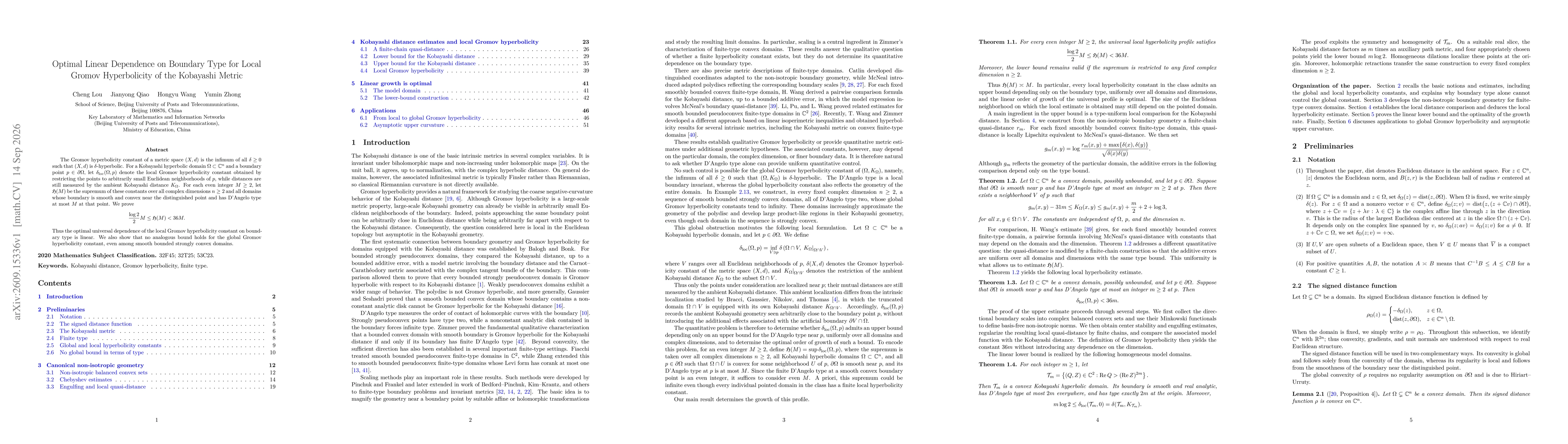 Thumbnail for Optimal Linear Dependence on Boundary Type for Local Gromov Hyperbolicity of the Kobayashi Metric