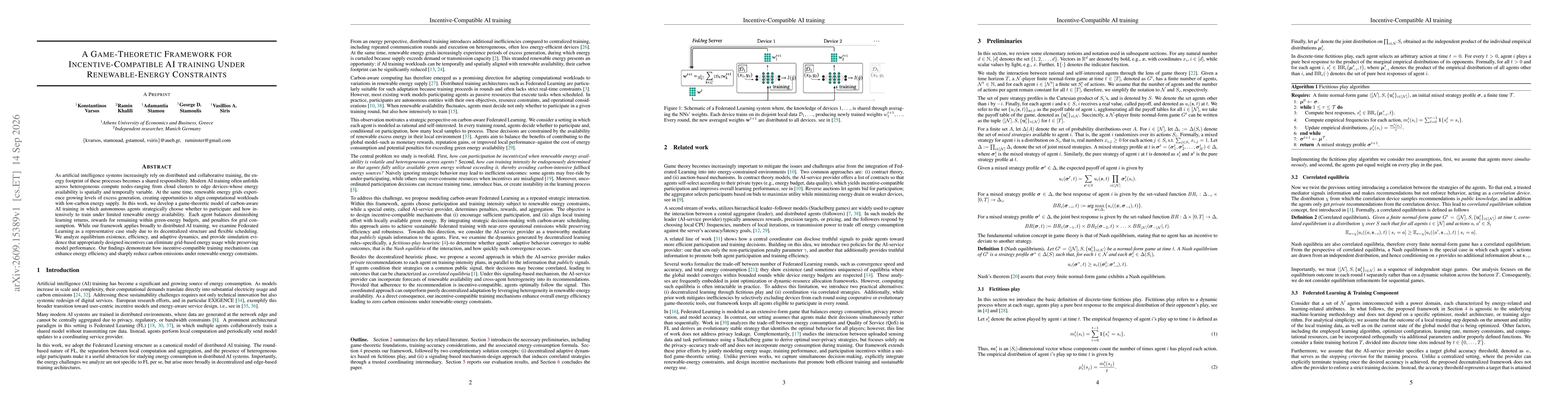 Thumbnail for A Game-Theoretic Framework for Incentive-Compatible AI training Under Renewable-Energy Constraints