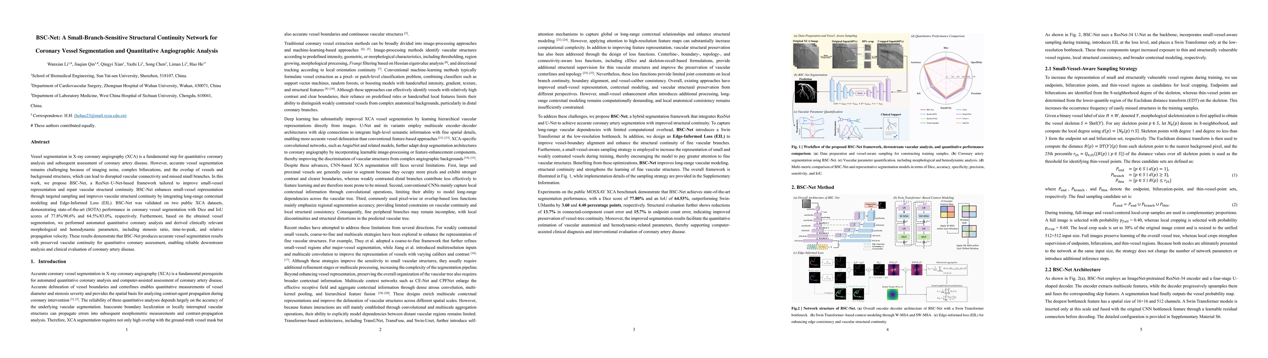 Thumbnail for BSC-Net: A Small-Branch-Sensitive Structural Continuity Network for Coronary Vessel Segmentation and Quantitative Angiographic Analysis