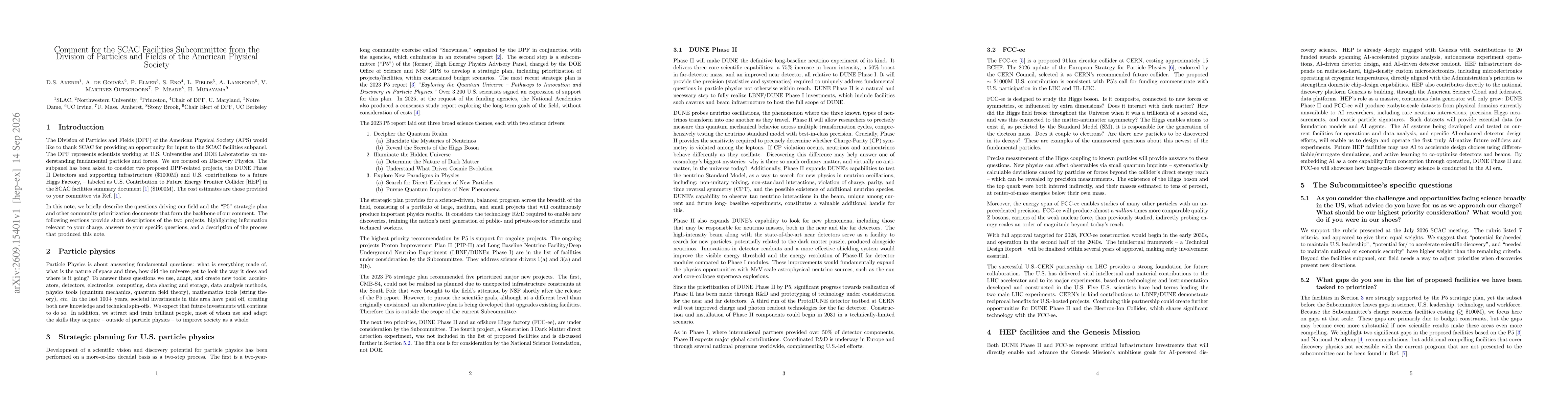 Thumbnail for Comment for the SCAC Facilities Subcommittee from the Division of Particles and Fields of the American Physical Society