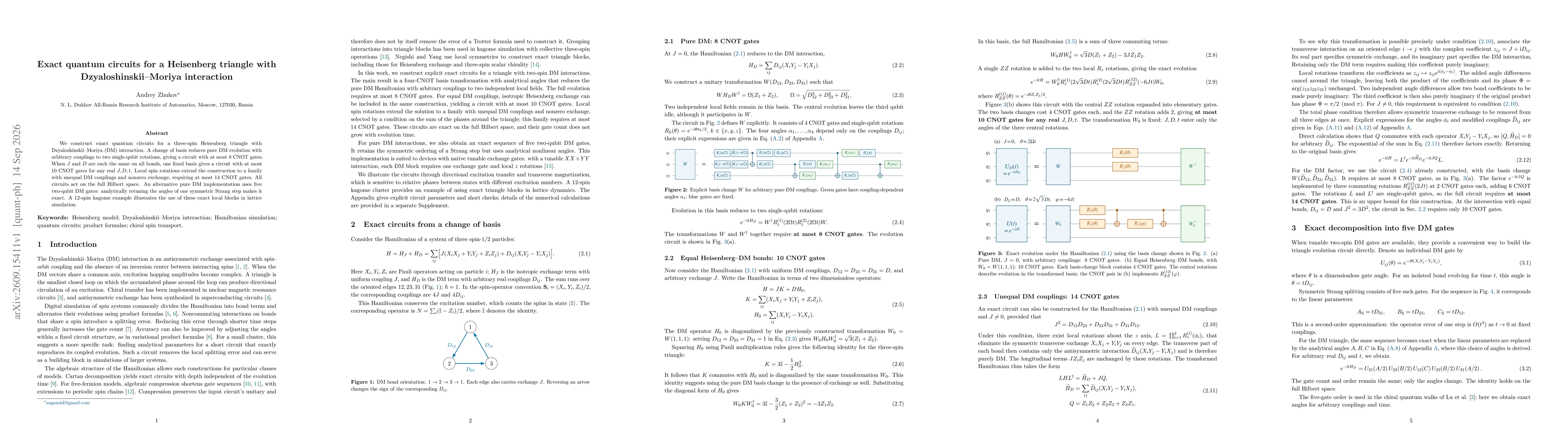 Thumbnail for Exact quantum circuits for a Heisenberg triangle with Dzyaloshinskii-Moriya interaction
