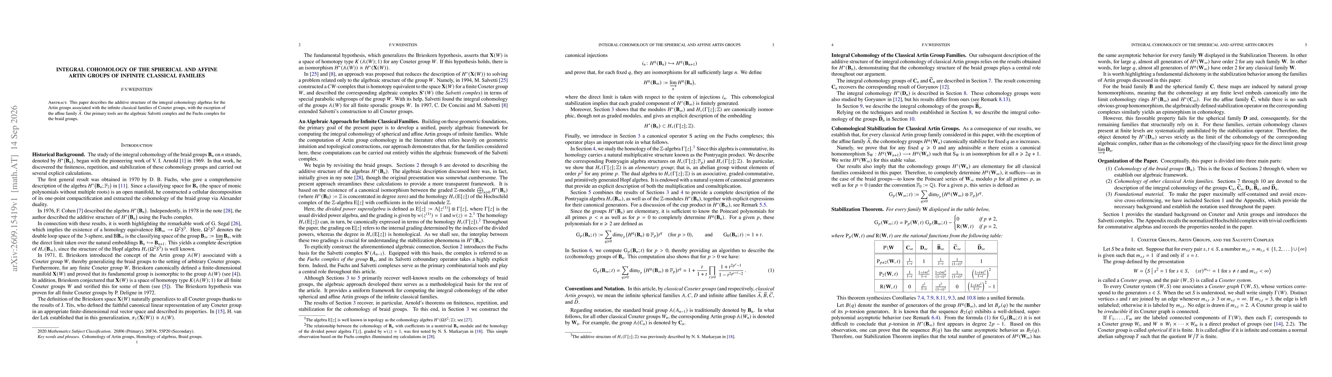 Thumbnail for Integral cohomology of the spherical and affine Artin groups of infinite classical families