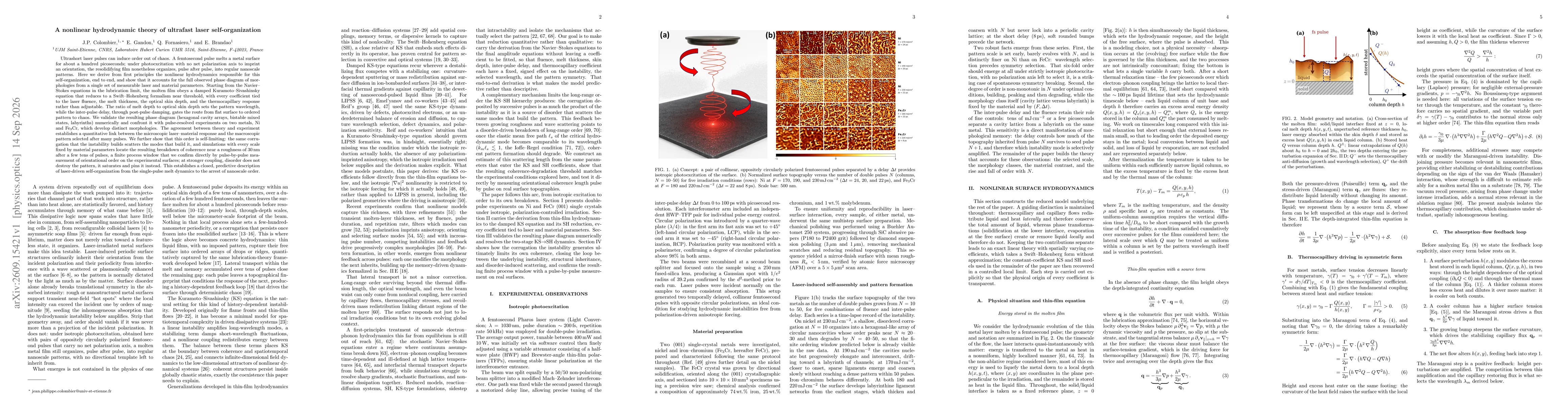 Thumbnail for A nonlinear hydrodynamic theory of ultrafast laser self-organization