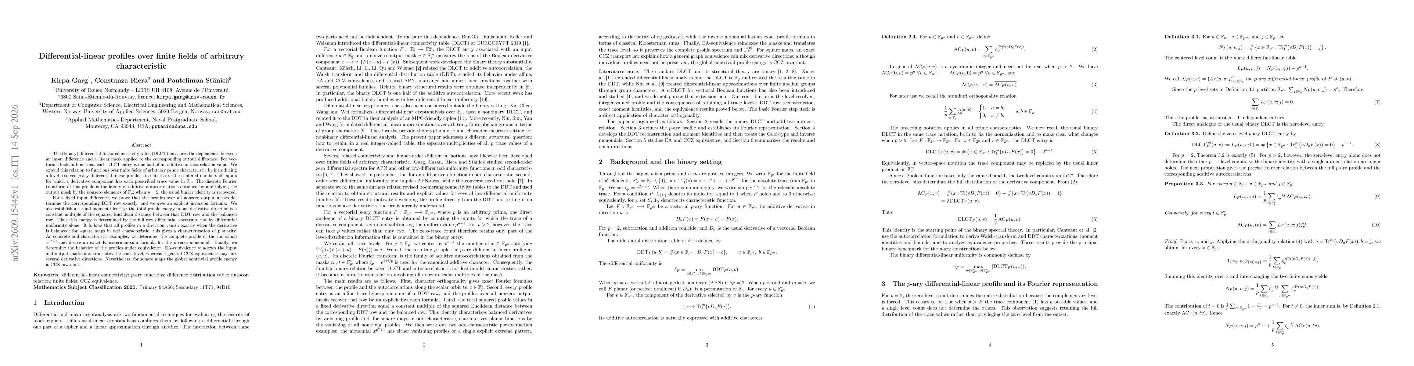 Thumbnail for Differential-linear profiles over finite fields of arbitrary characteristic