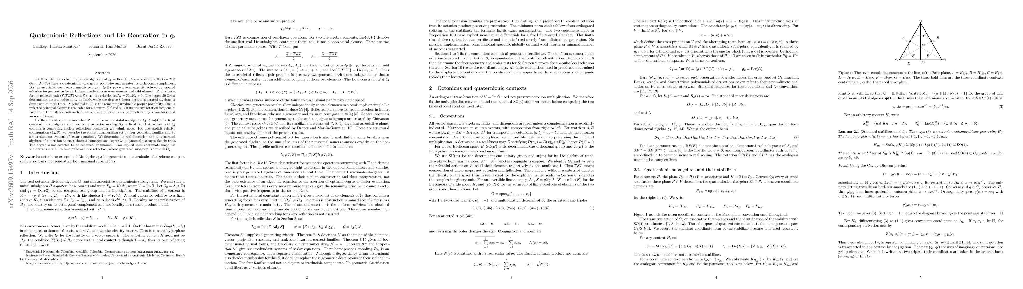 Thumbnail for Quaternionic Reflections and Lie Generation in $G_2$