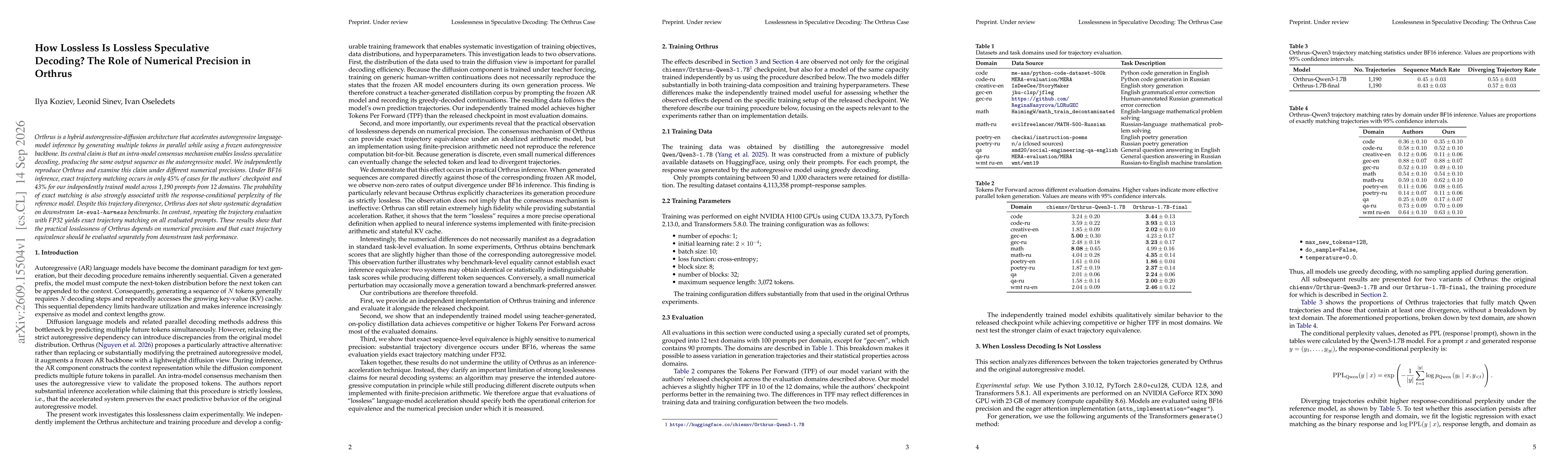 Thumbnail for How Lossless Is Lossless Speculative Decoding? The Role of Numerical Precision in Orthrus