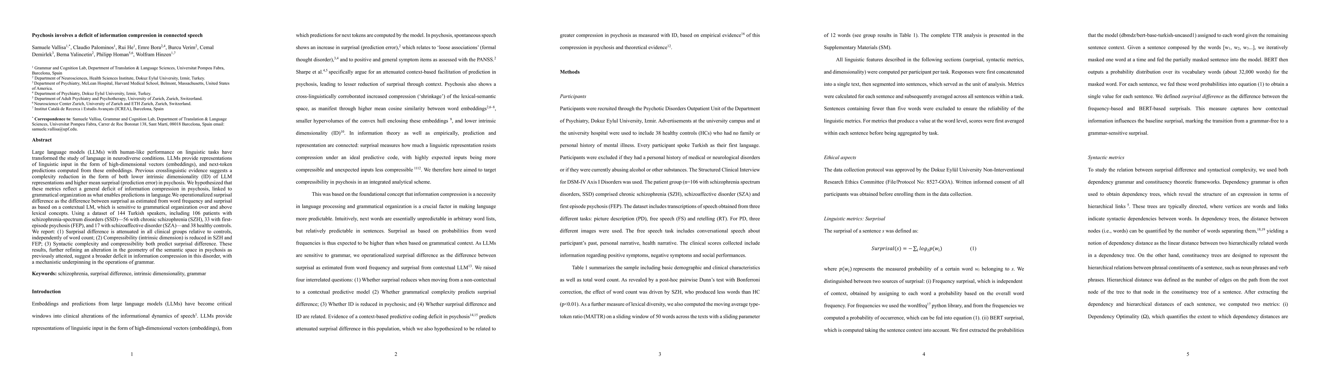Thumbnail for Psychosis involves a deficit of information compression in connected speech
