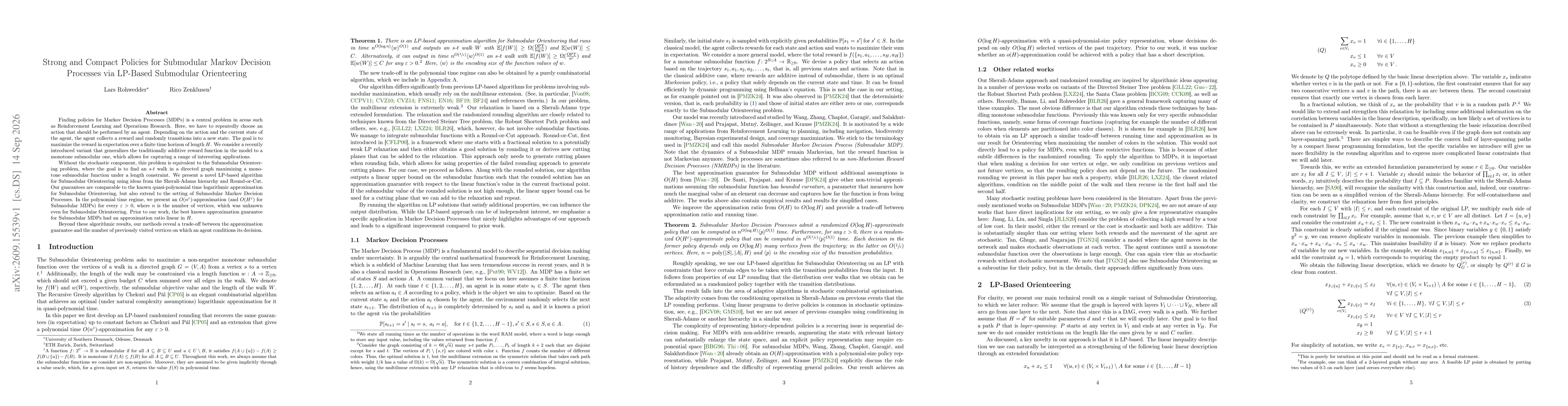 Thumbnail for Strong and Compact Policies for Submodular Markov Decision Processes via LP-Based Submodular Orienteering