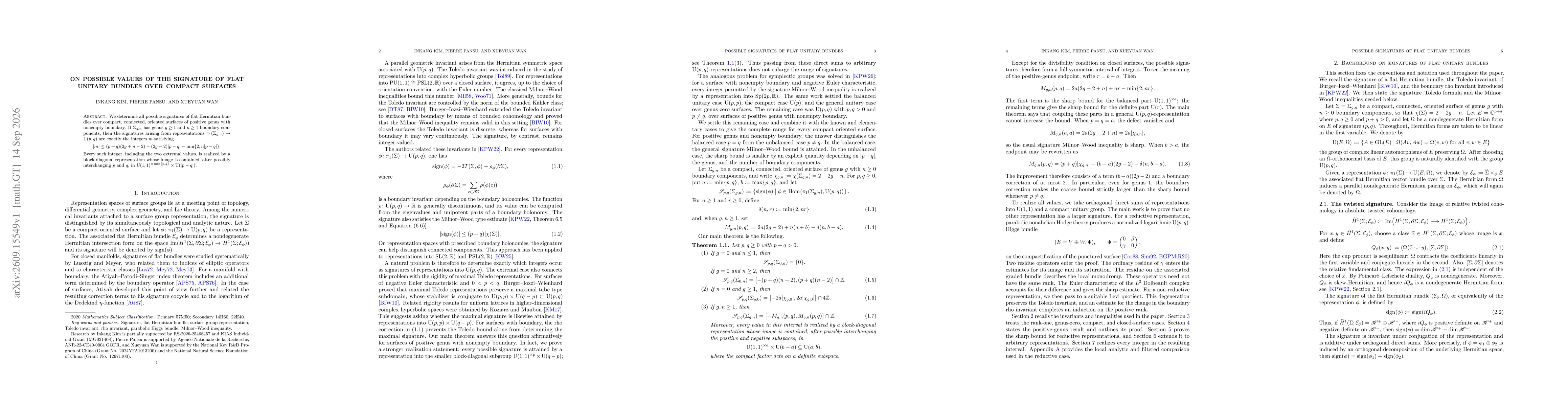 Thumbnail for On possible values of the signature of flat unitary bundles over compact surfaces