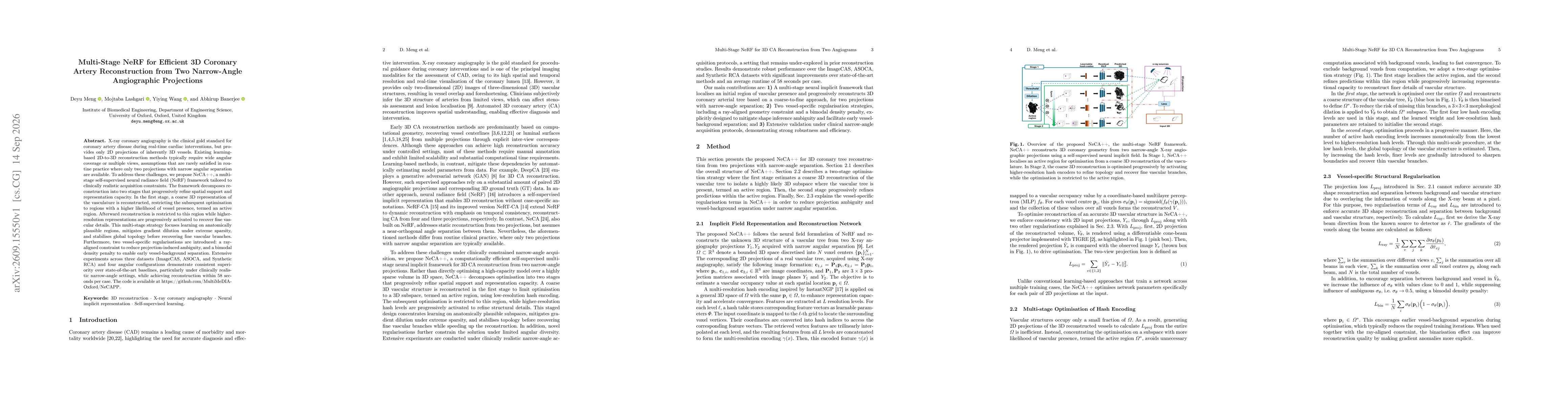 Thumbnail for Multi-Stage NeRF for Efficient 3D Coronary Artery Reconstruction from Two Narrow-Angle Angiographic Projections