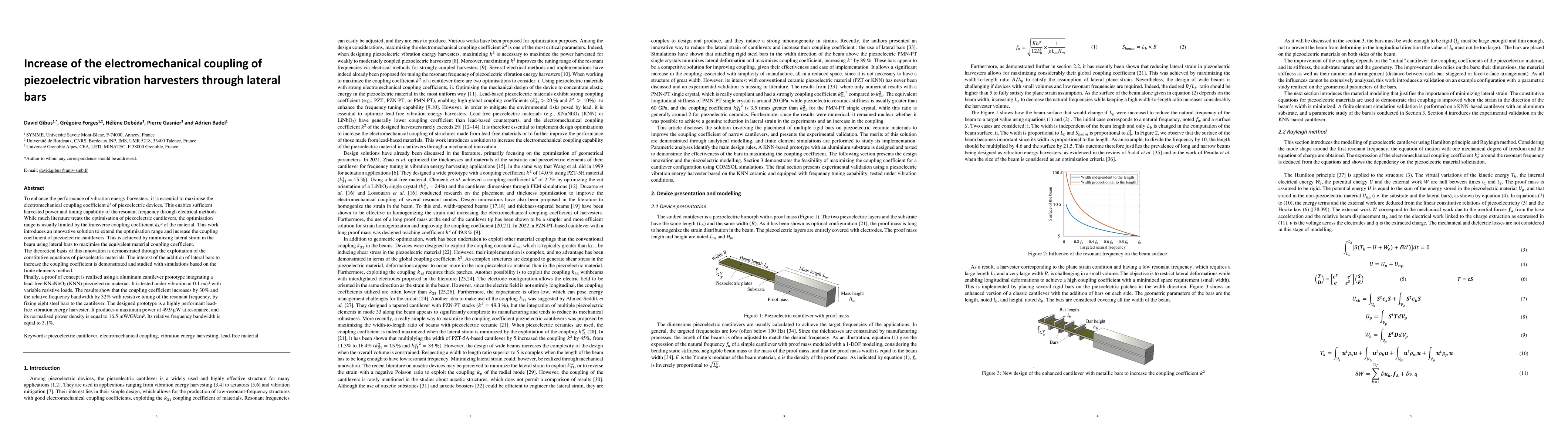 Thumbnail for Increase of the electromechanical coupling of piezoelectric vibration harvesters through lateral bars