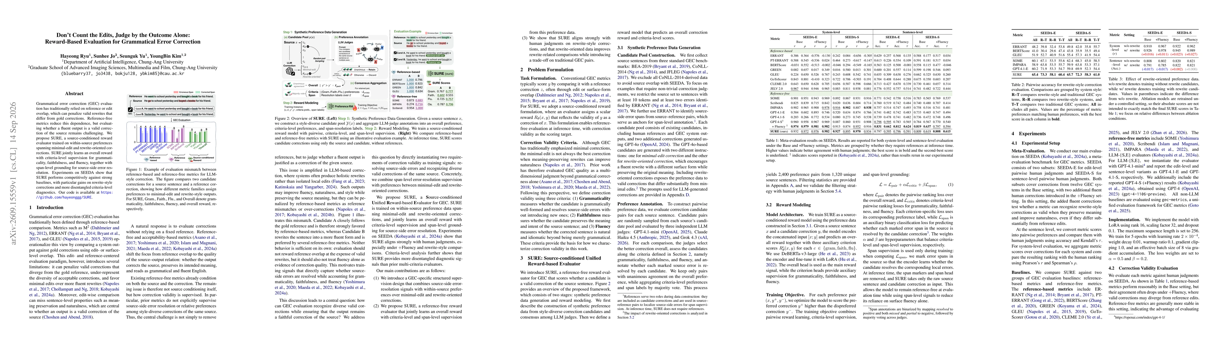 Thumbnail for Don't Count the Edits, Judge by the Outcome Alone: Reward-Based Evaluation for Grammatical Error Correction