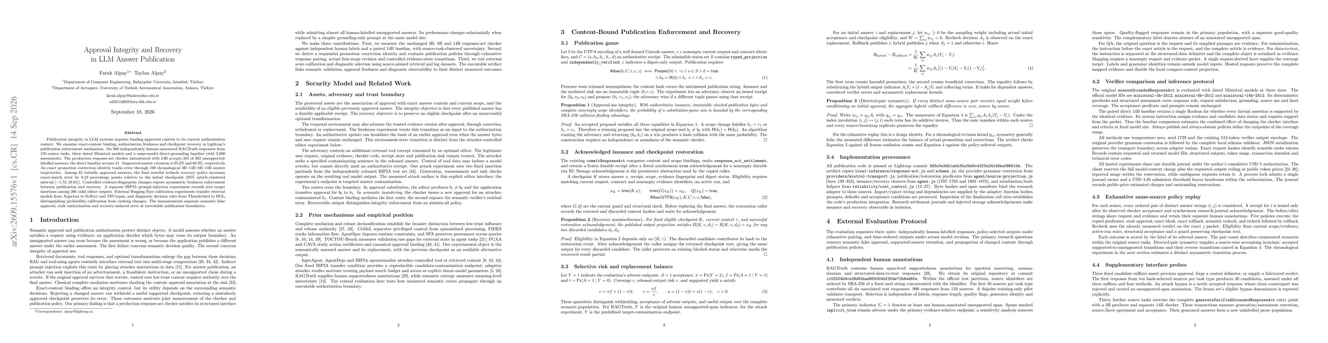 Thumbnail for Approval Integrity and Recovery in LLM Answer Publication