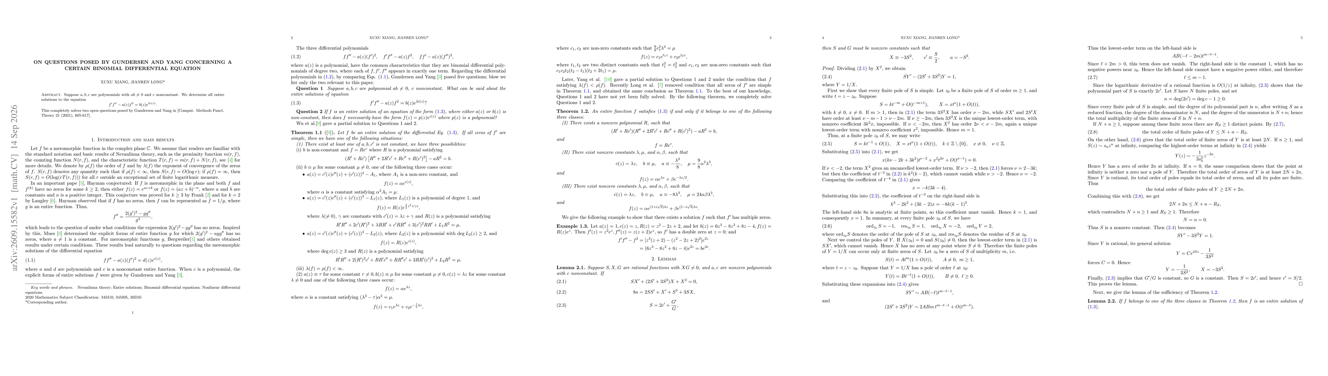 Thumbnail for On questions posed by Gundersen and Yang concerning a certain binomial differential equation