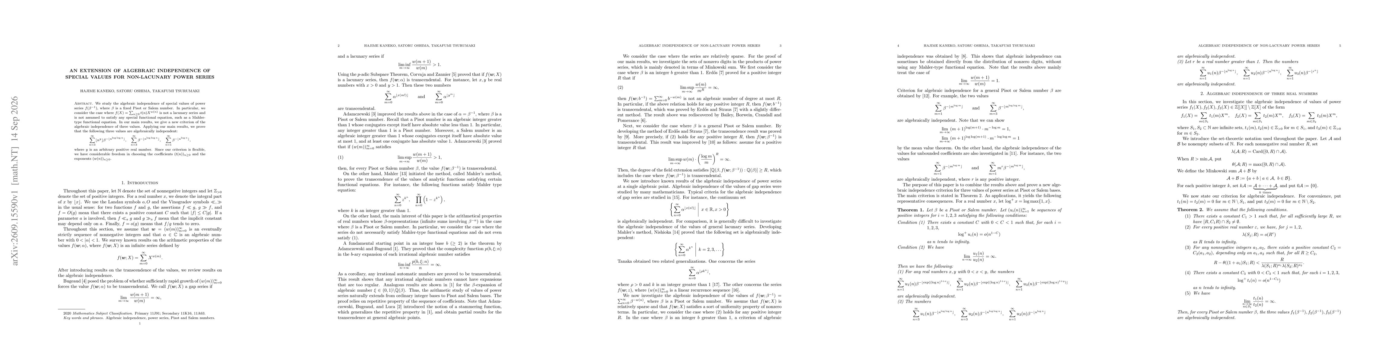 Thumbnail for An extension of algebraic independence of special values for non-lacunary power series