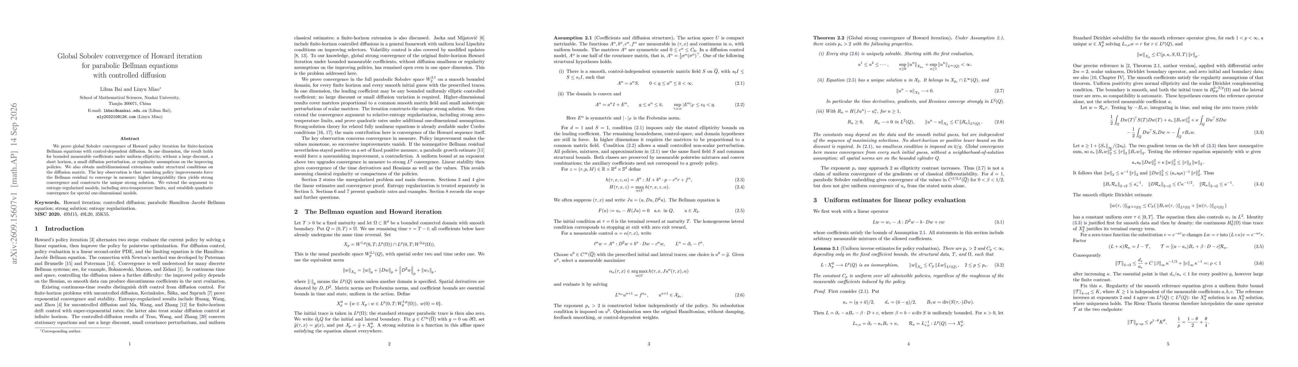 Thumbnail for Global Sobolev convergence of Howard iteration for parabolic Bellman equations with controlled diffusion