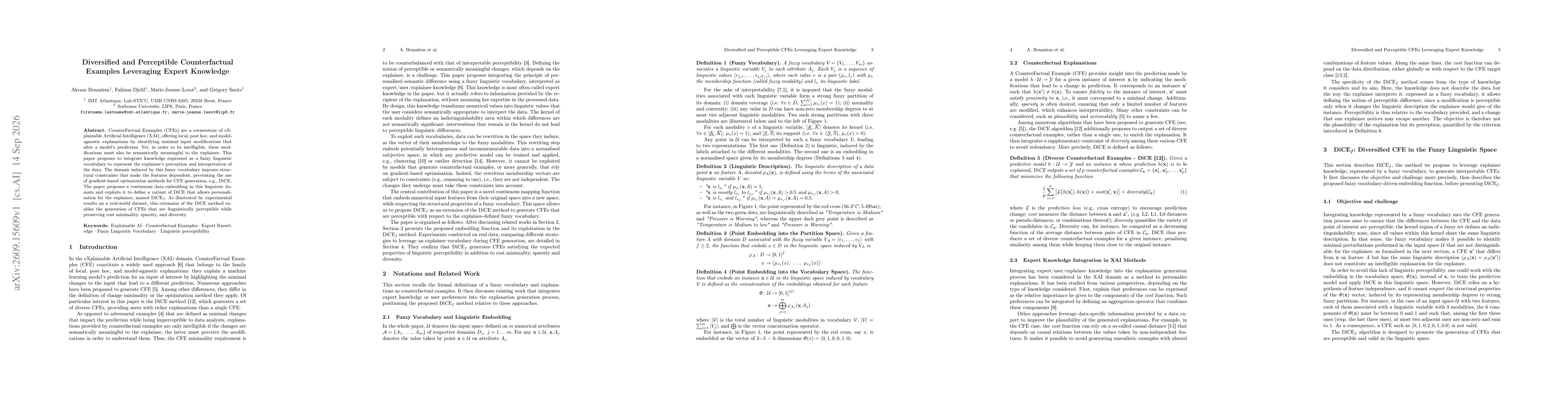 Thumbnail for Diversified and Perceptible Counterfactual Examples Leveraging Expert Knowledge