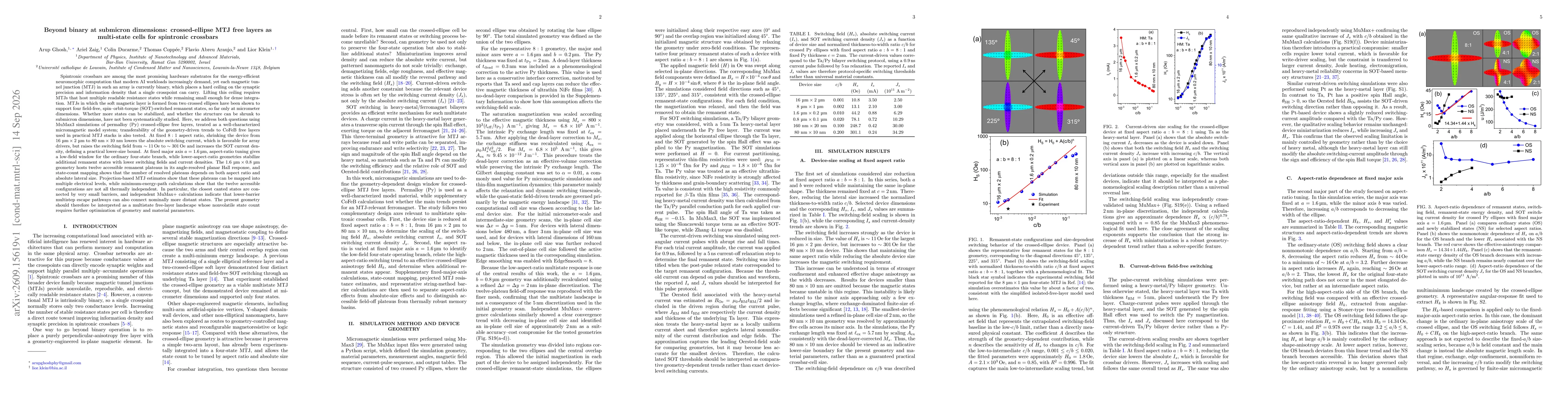 Thumbnail for Beyond binary at submicron dimensions: crossed-ellipse MTJ free layers as multi-state cells for spintronic crossbars