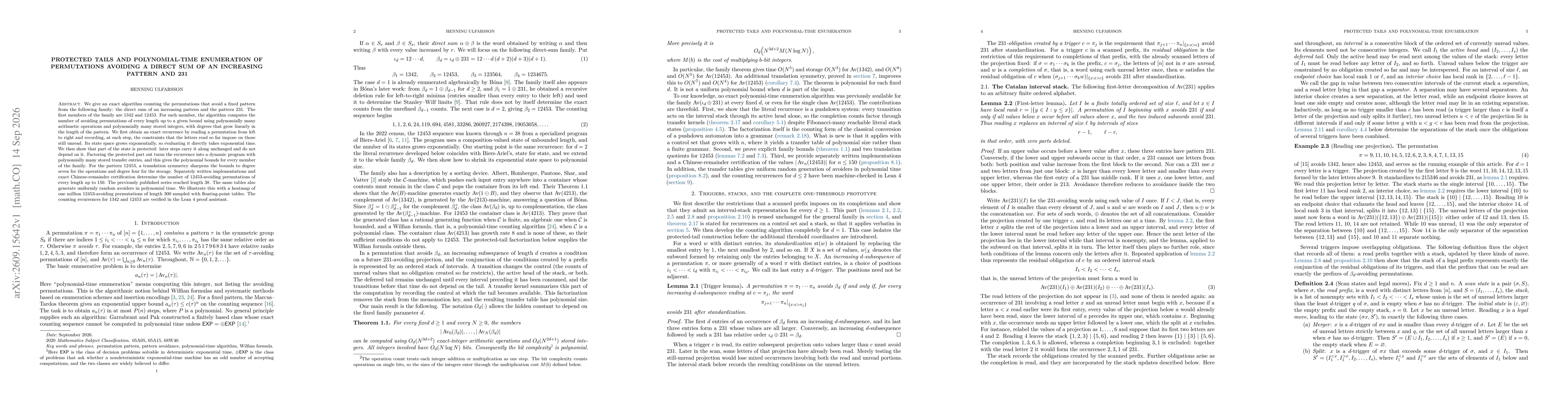 Thumbnail for Protected tails and polynomial-time enumeration of permutations avoiding a direct sum of an increasing pattern and 231