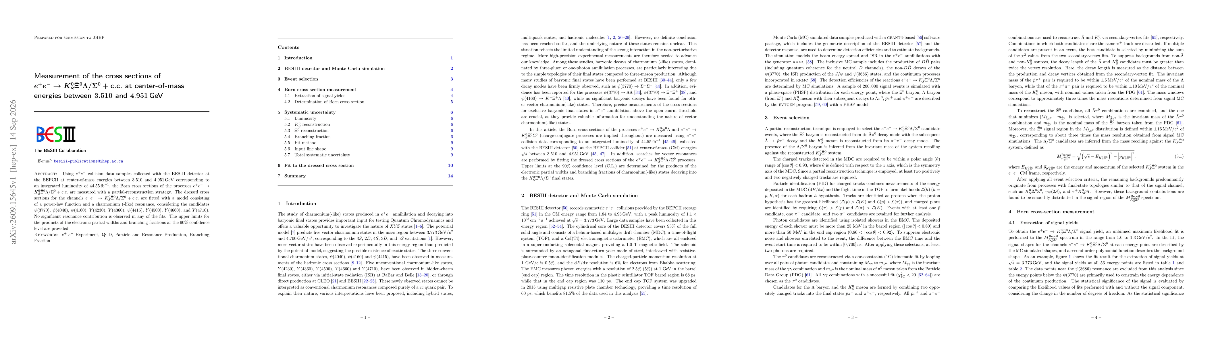 Thumbnail for Measurement of the cross sections of $e^+e^-\to K_{S}^{0}\barΞ^{0}Λ/Σ^{0} + \text{c.c.}$ at center-of-mass energies between 3.510 and 4.951 GeV