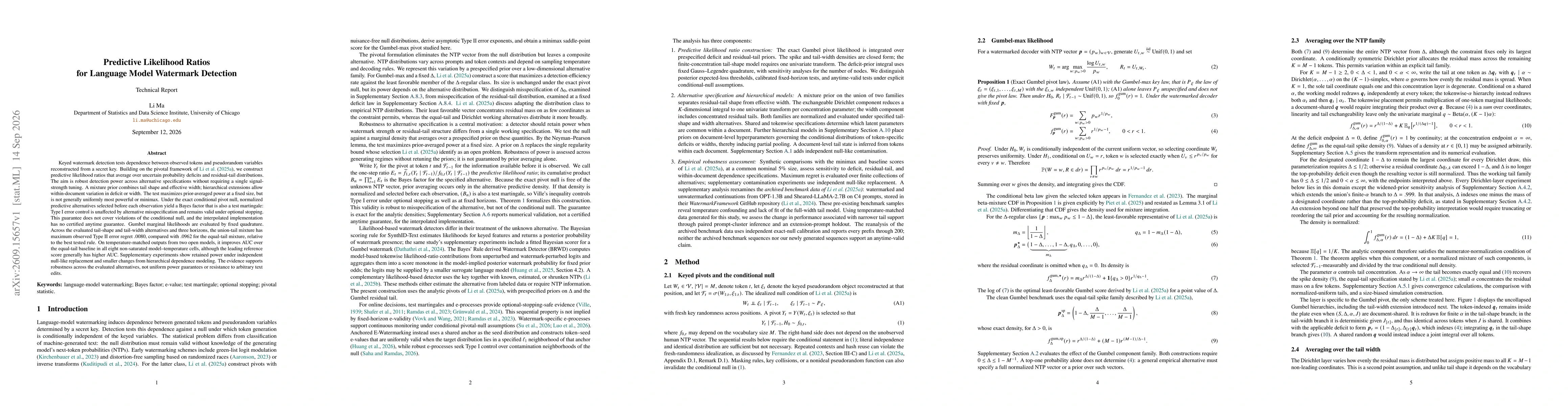 Thumbnail for Predictive Likelihood Ratios for Language Model Watermark Detection