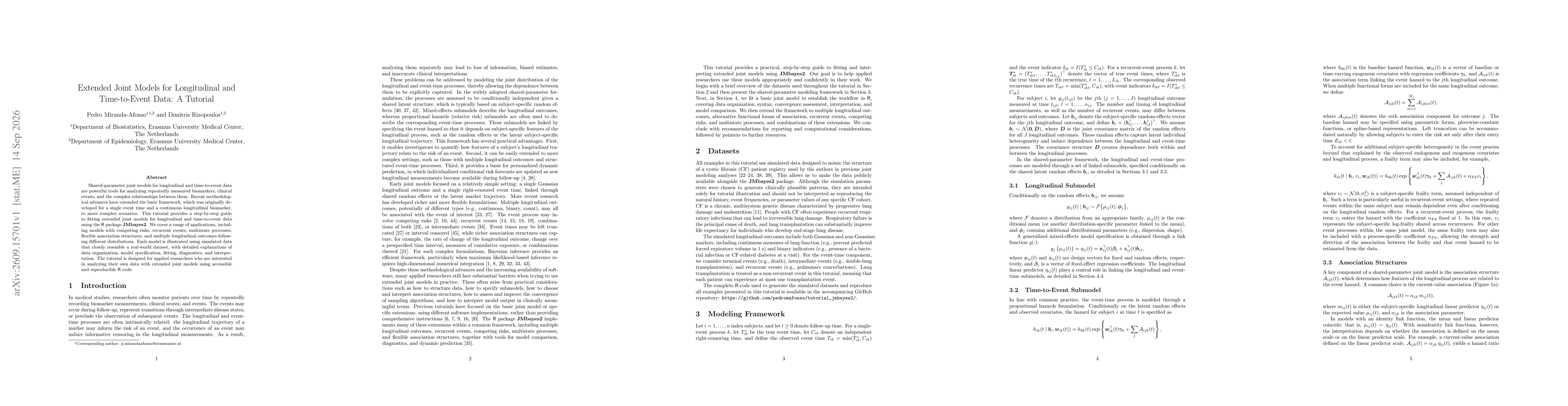 Thumbnail for Extended Joint Models for Longitudinal and Time-to-Event Data: A Tutorial
