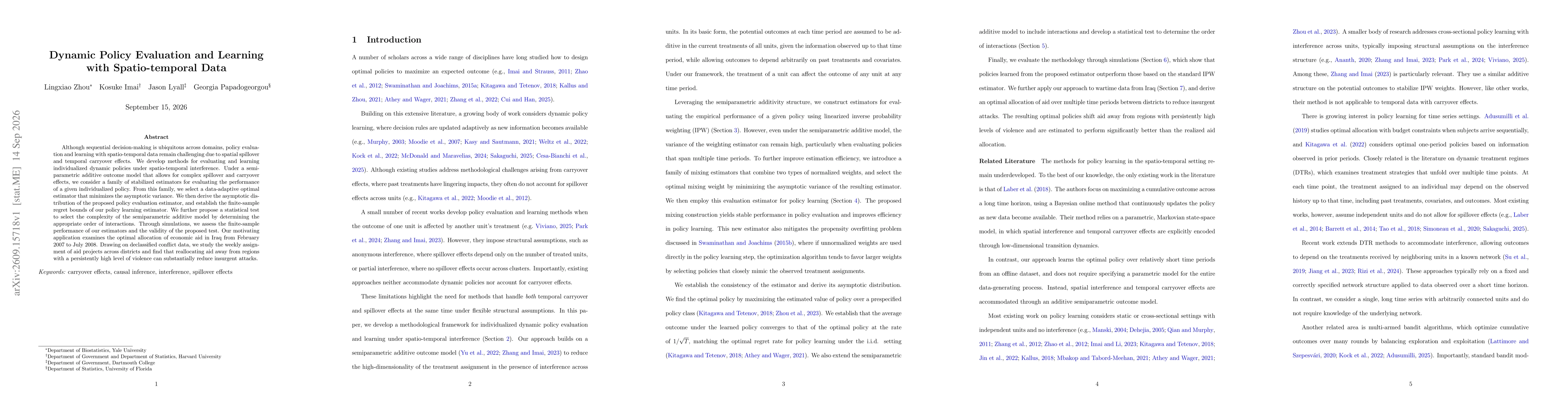 Thumbnail for Dynamic Policy Evaluation and Learning with Spatio-temporal Data