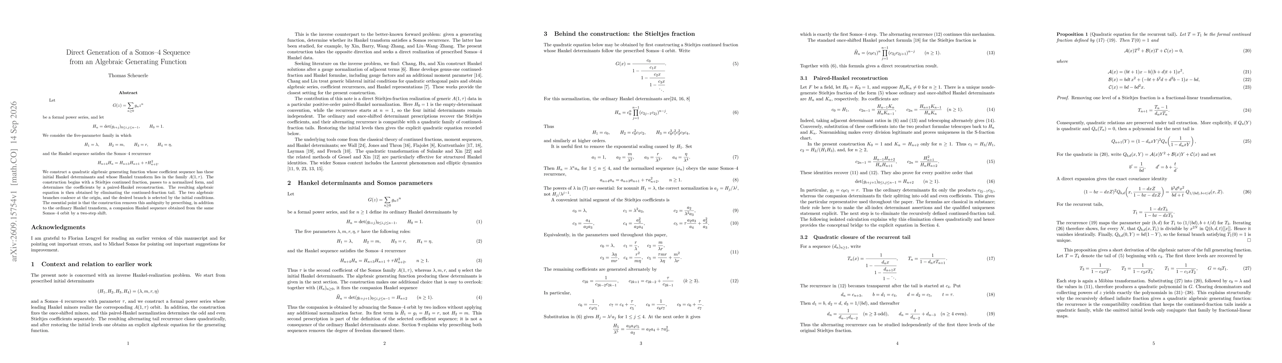 Thumbnail for Direct Generation of a Somos-4 Sequence from an Algebraic Generating Function