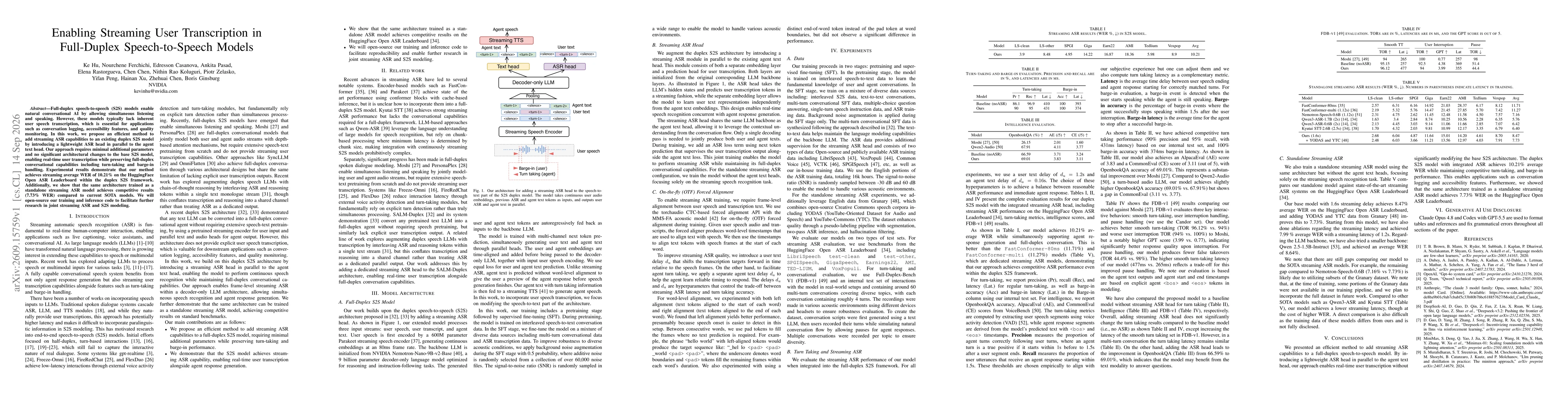Thumbnail for Enabling Streaming User Transcription in Full-Duplex Speech-to-Speech Models