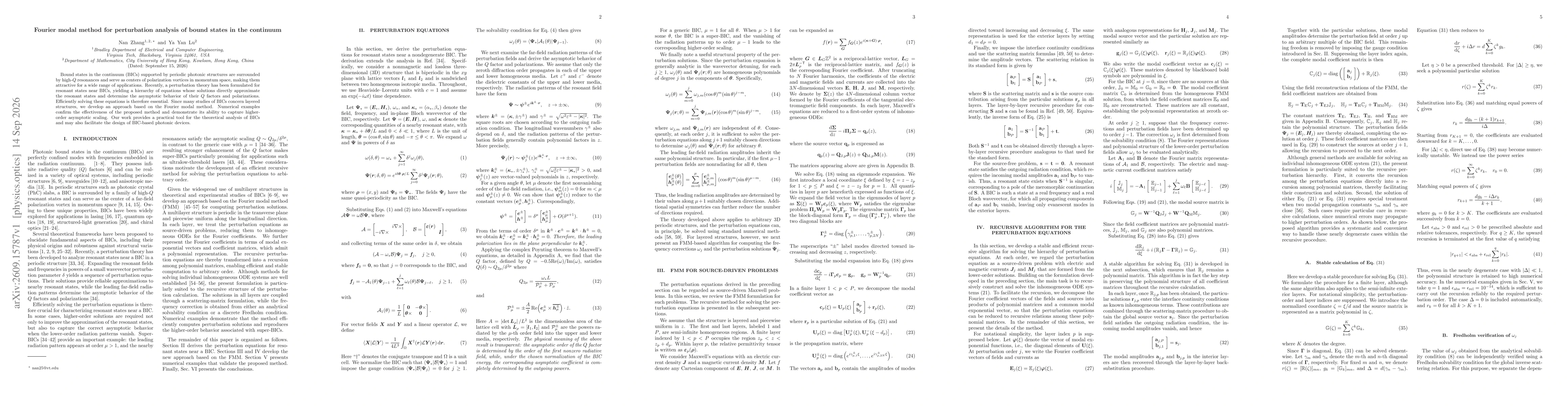 Thumbnail for Fourier modal method for perturbation analysis of bound states in the continuum
