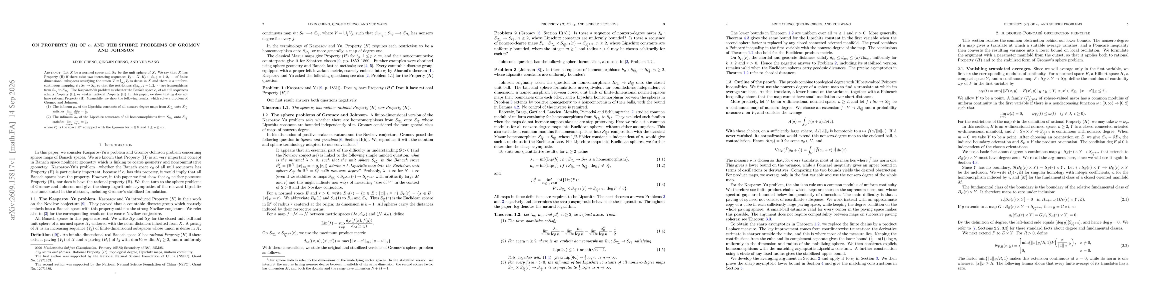 Thumbnail for On Property (H) of $c_0$ and the Sphere Problems of Gromov and Johnson