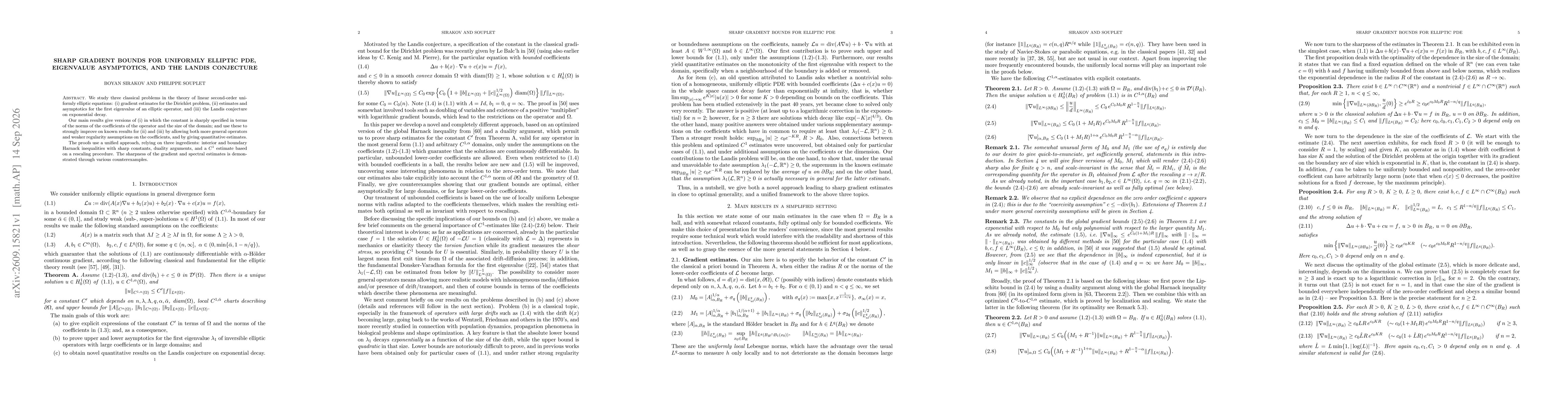 Thumbnail for Sharp gradient bounds for uniformly elliptic PDE, eigenvalue asymptotics, and the Landis conjecture