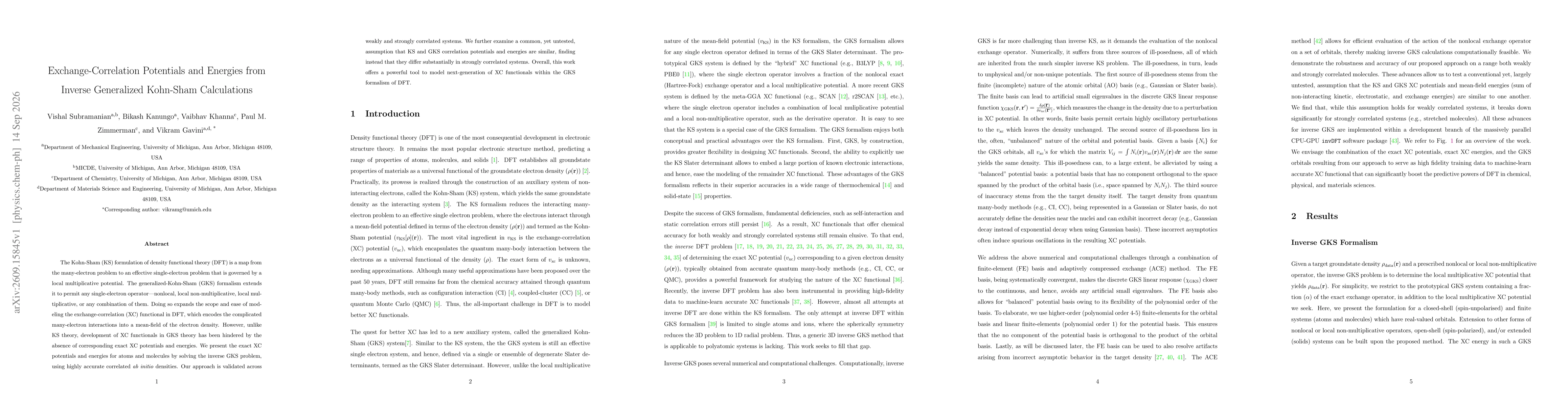Thumbnail for Exchange-Correlation Potentials and Energies from Inverse Generalized Kohn-Sham Calculations