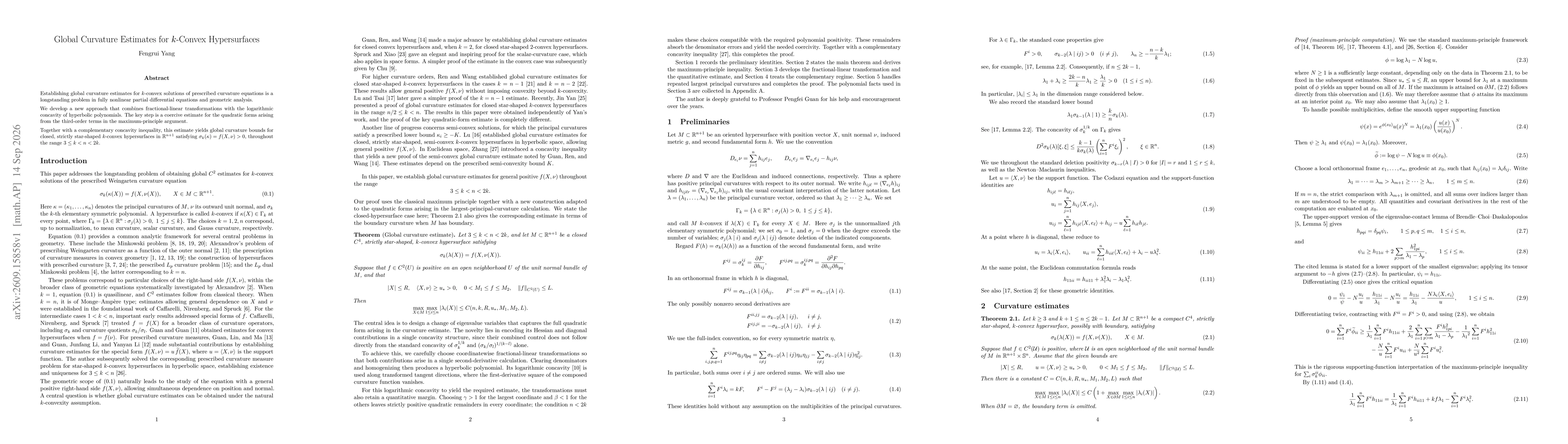 Thumbnail for Global Curvature Estimates for k-Convex Hypersurfaces