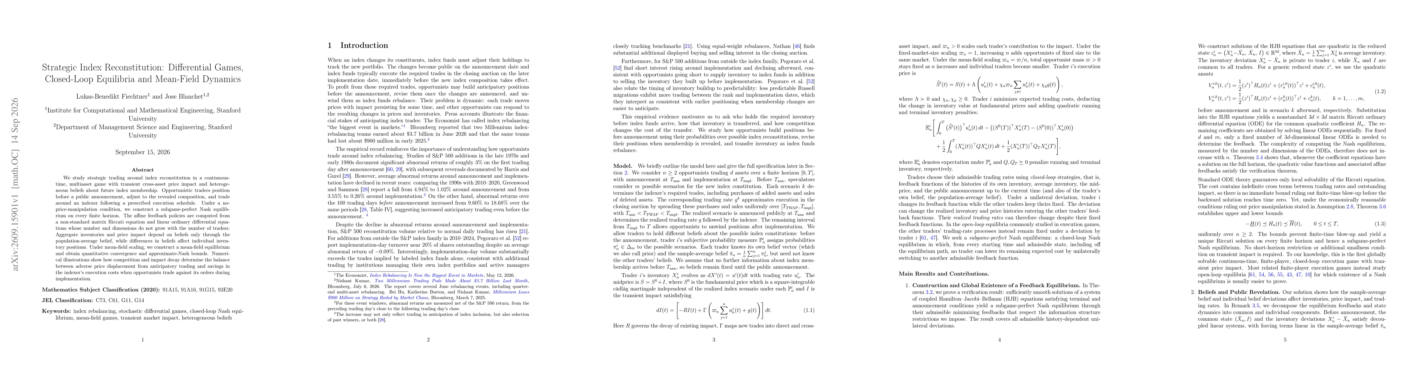 Thumbnail for Strategic Index Reconstitution: Differential Games, Closed-Loop Equilibria and Mean-Field Dynamics