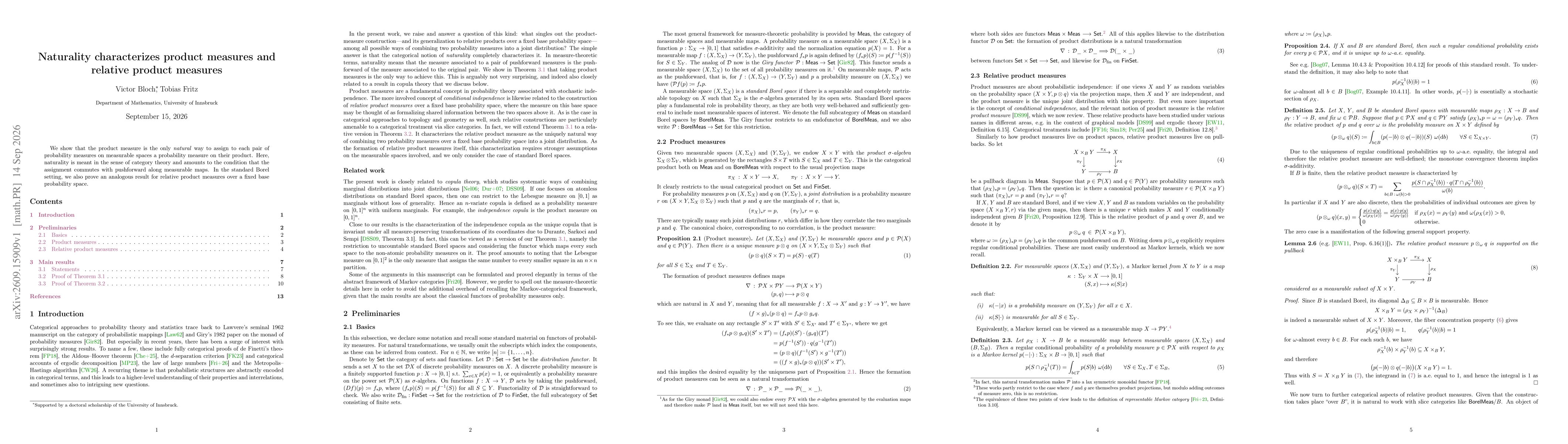 Thumbnail for Naturality characterizes product measures and relative product measures