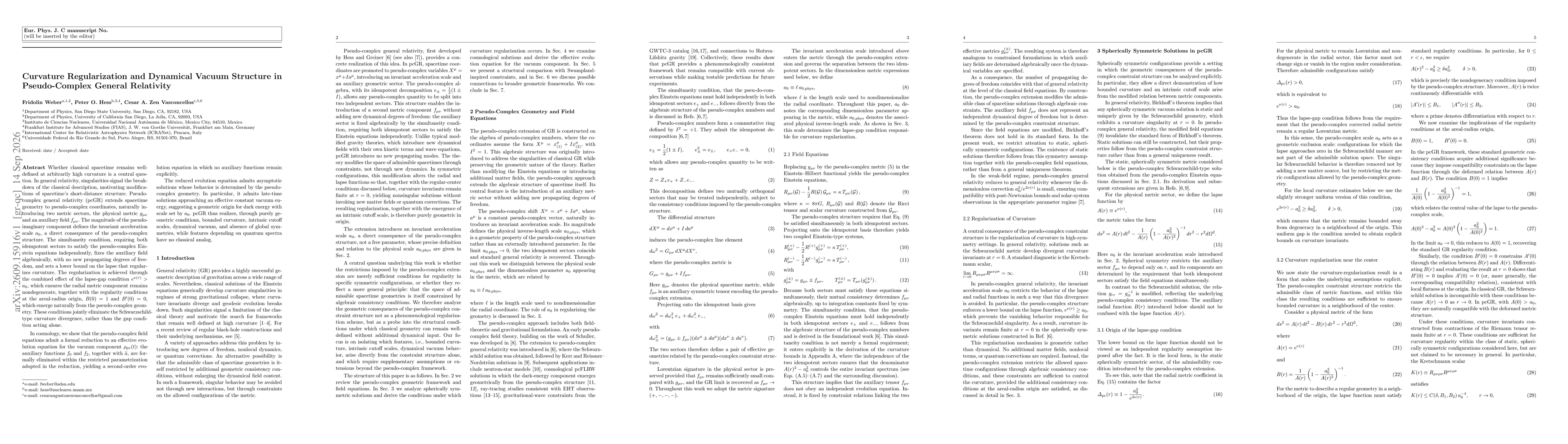 Thumbnail for Curvture Regularization and Dynamical Vacuum Structure in Pseudo-Complex General Relativity