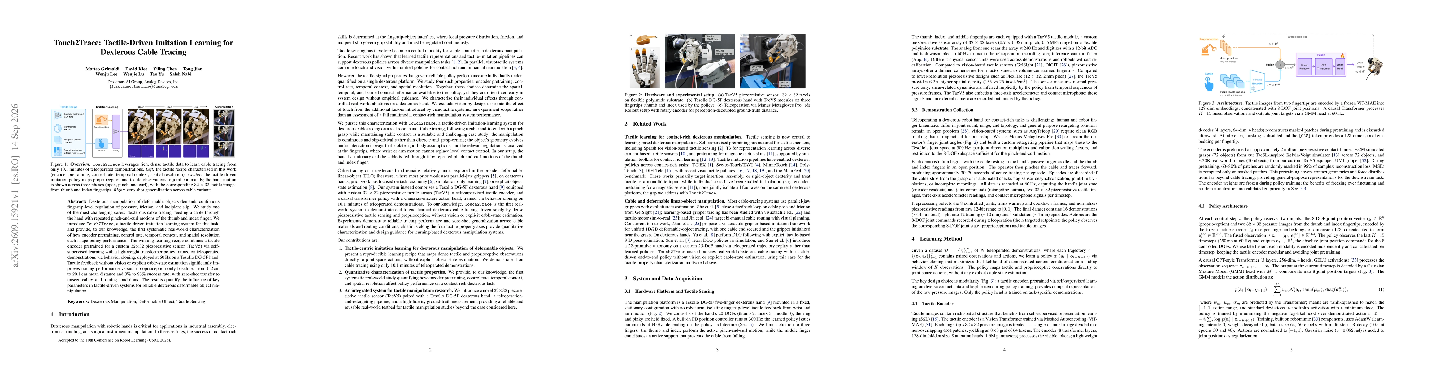 Thumbnail for Touch2Trace: Tactile-Driven Imitation Learning for Dexterous Cable Tracing