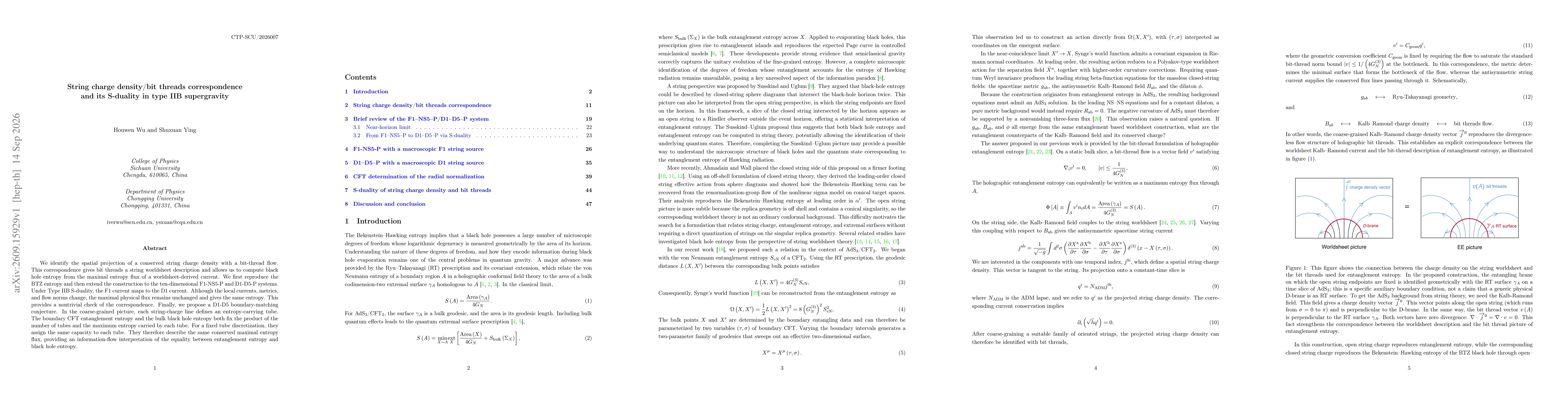 Thumbnail for String charge density/bit threads correspondence and its S-duality in type IIB supergravity