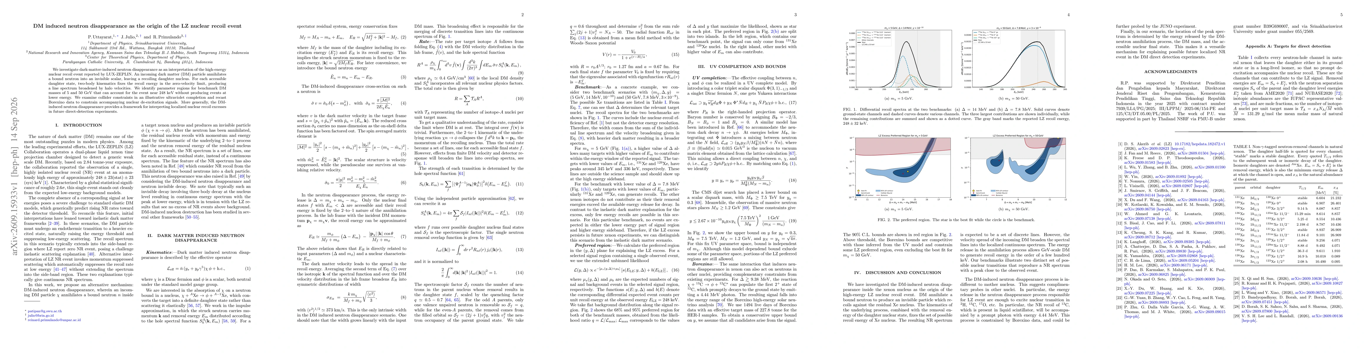 Thumbnail for DM induced neutron disappearance as the origin of the LZ nuclear recoil event