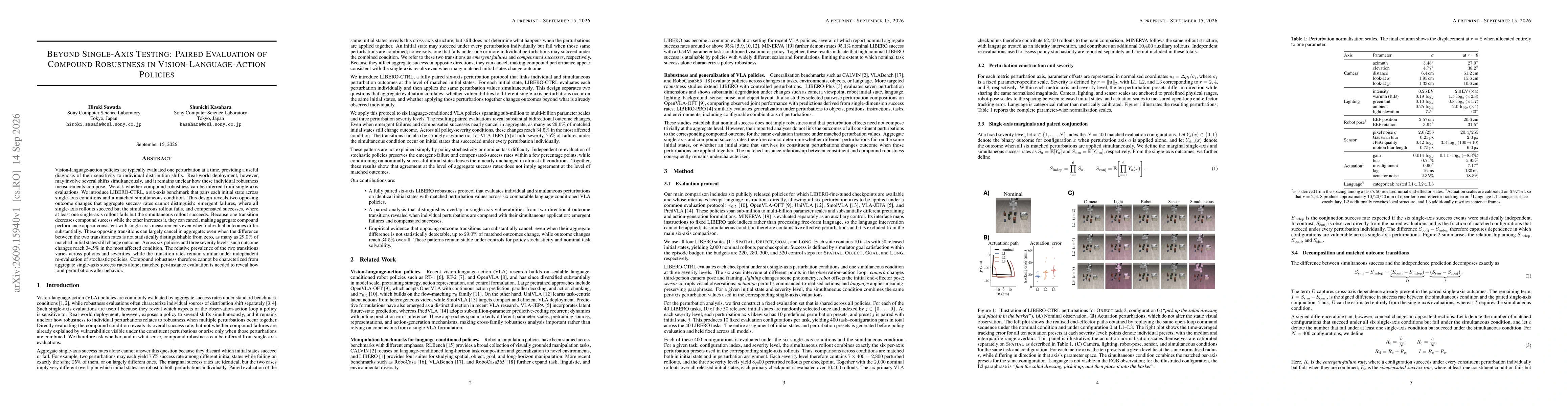 Thumbnail for Beyond Single-Axis Testing: Paired Evaluation of Compound Robustness in Vision-Language-Action Policies
