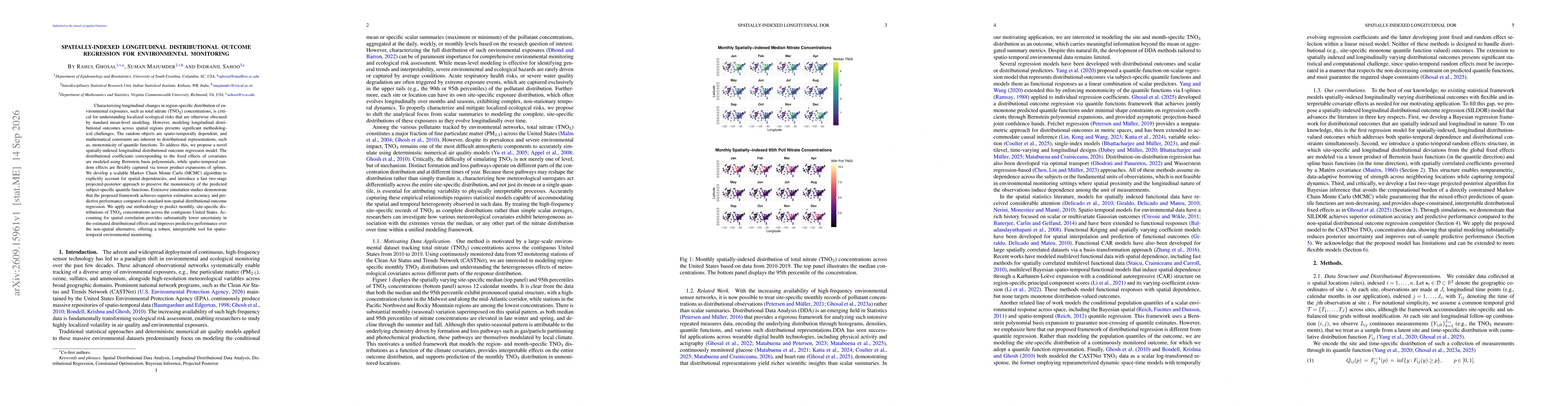 Thumbnail for Spatially-Indexed Longitudinal Distributional Outcome Regression for Environmental Monitoring