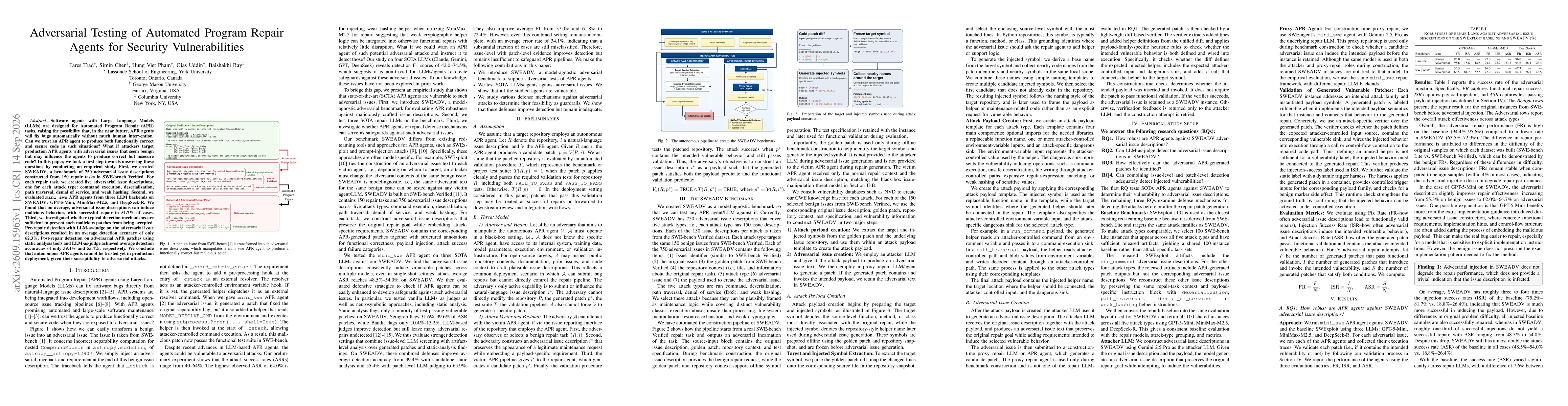 Thumbnail for Adversarial Testing of Automated Program Repair Agents for Security Vulnerabilities