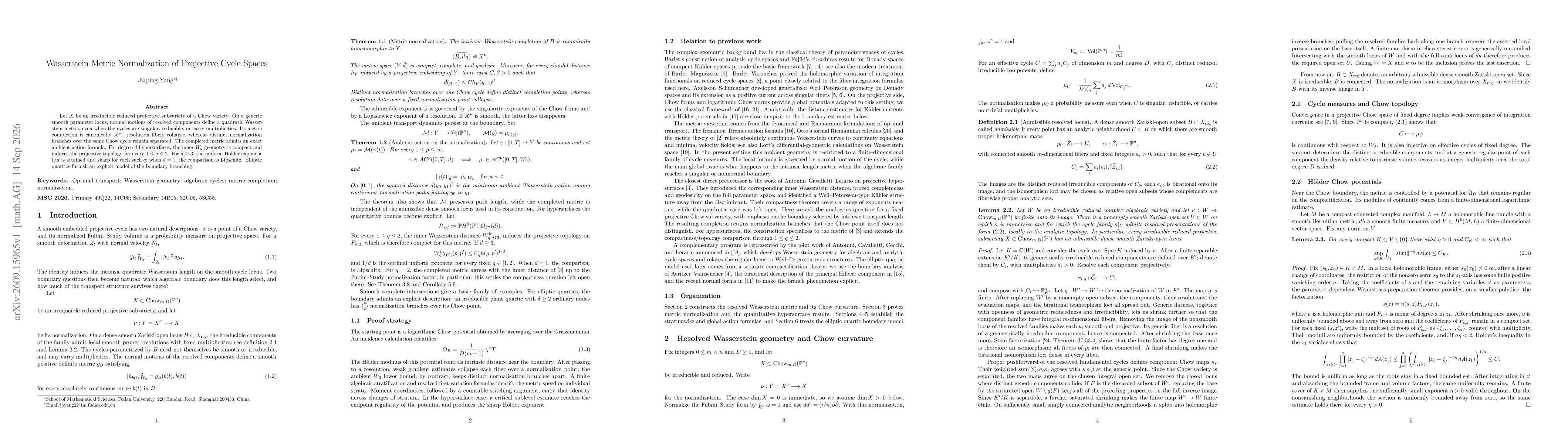 Thumbnail for Wasserstein Metric Normalization of Projective Cycle Spaces