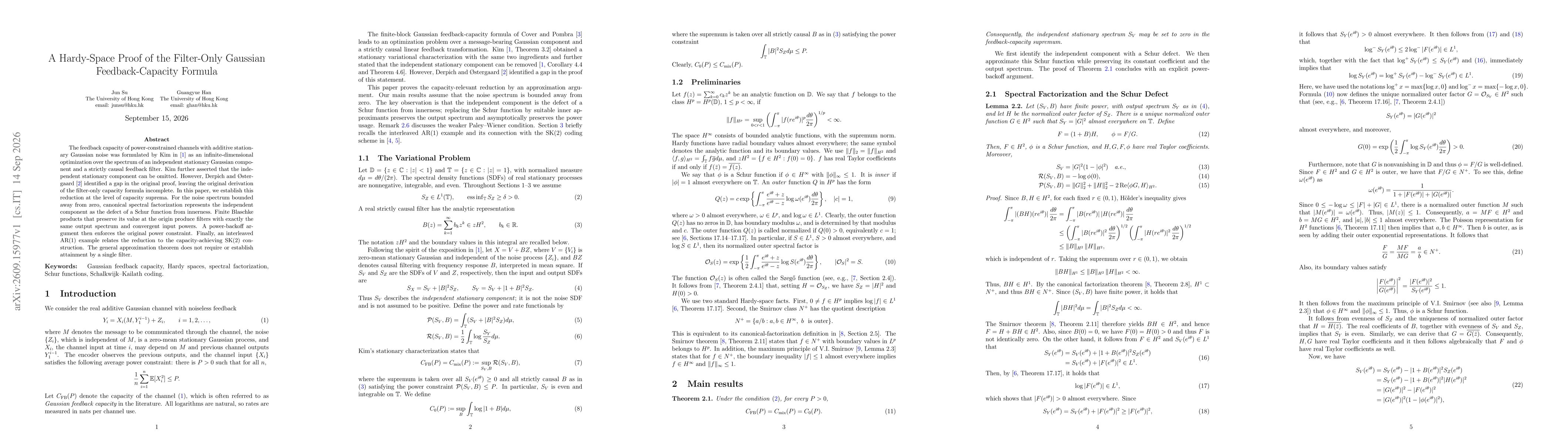 Thumbnail for A Hardy-Space Proof of the Filter-Only Gaussian Feedback-Capacity Formula