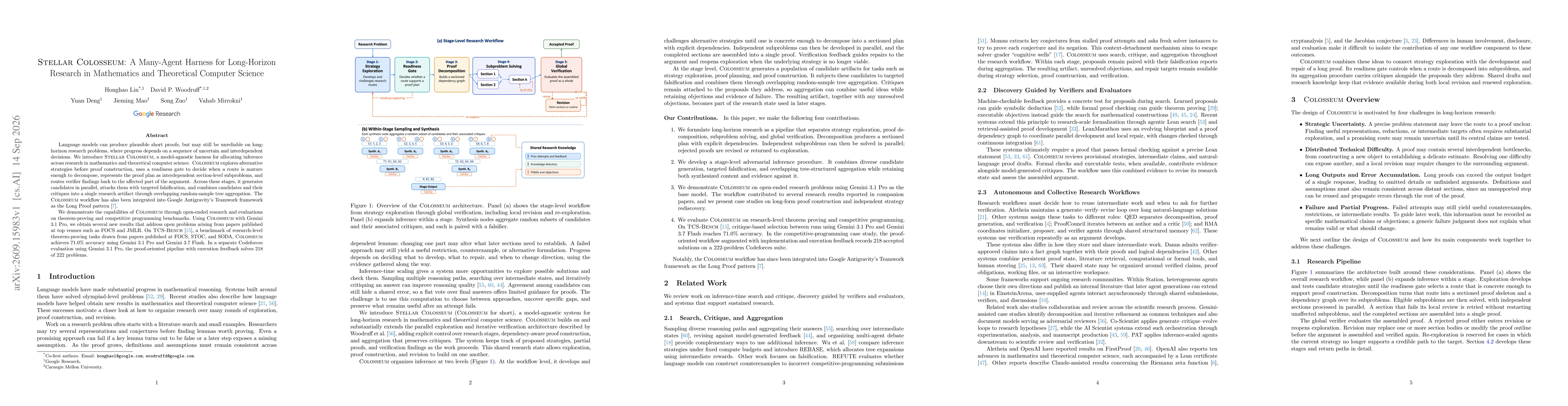 Thumbnail for Stellar Colosseum: A Many-Agent Harness for Long-Horizon Research in Mathematics and Theoretical Computer Science